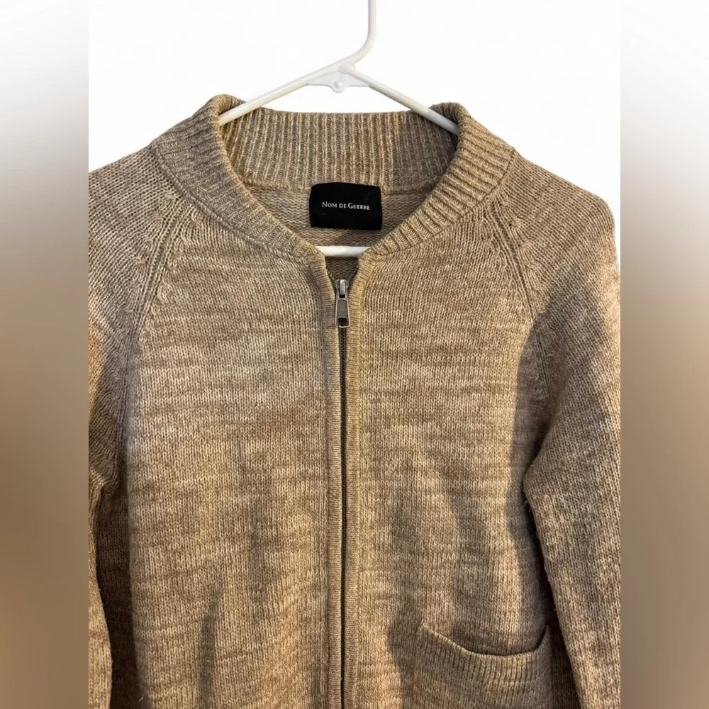 Nom De Guerre Zip Cardigan Wool Blend Sweater Beige Single Pocket Archive